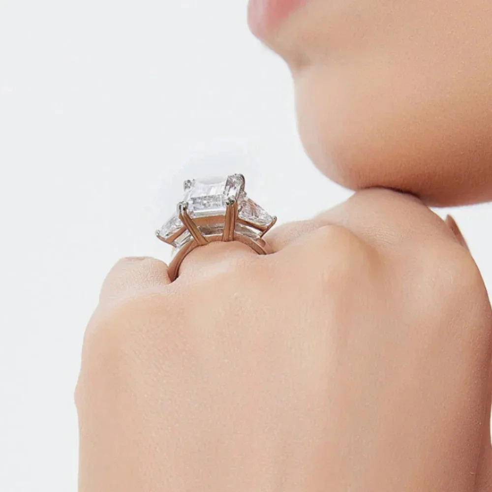 3 Stone 6CTW Emerald Cut Lab Created Diamond in Sterling Silver Size 7 - Picture 3 of 8